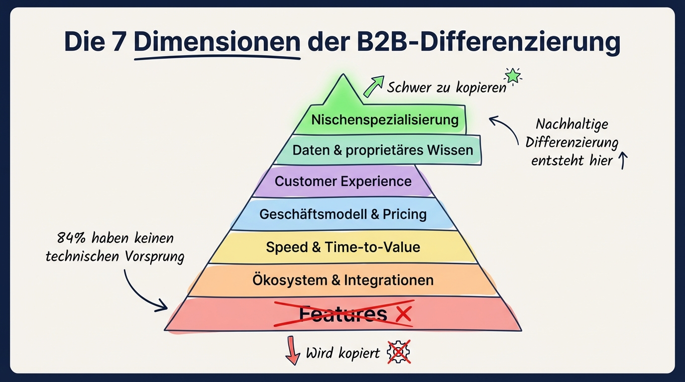 Differenzierungsstrategie B2B: 7 Dimensionen für echten Wettbewerbsvorteil